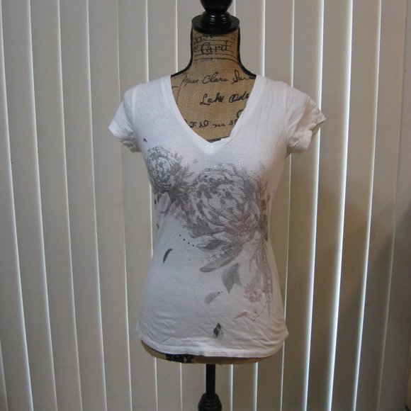 NWOT Express white graphic tee t shirt top XS extra small - Picture 1 of 5